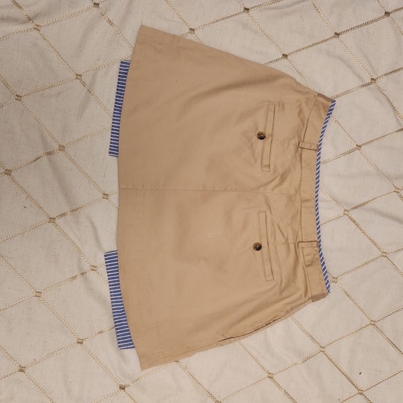 Anthropologie‎ Tan A-Line Skirt Size 14 Blue White Stripe Pockets Preppy EUC - Picture 6 of 6